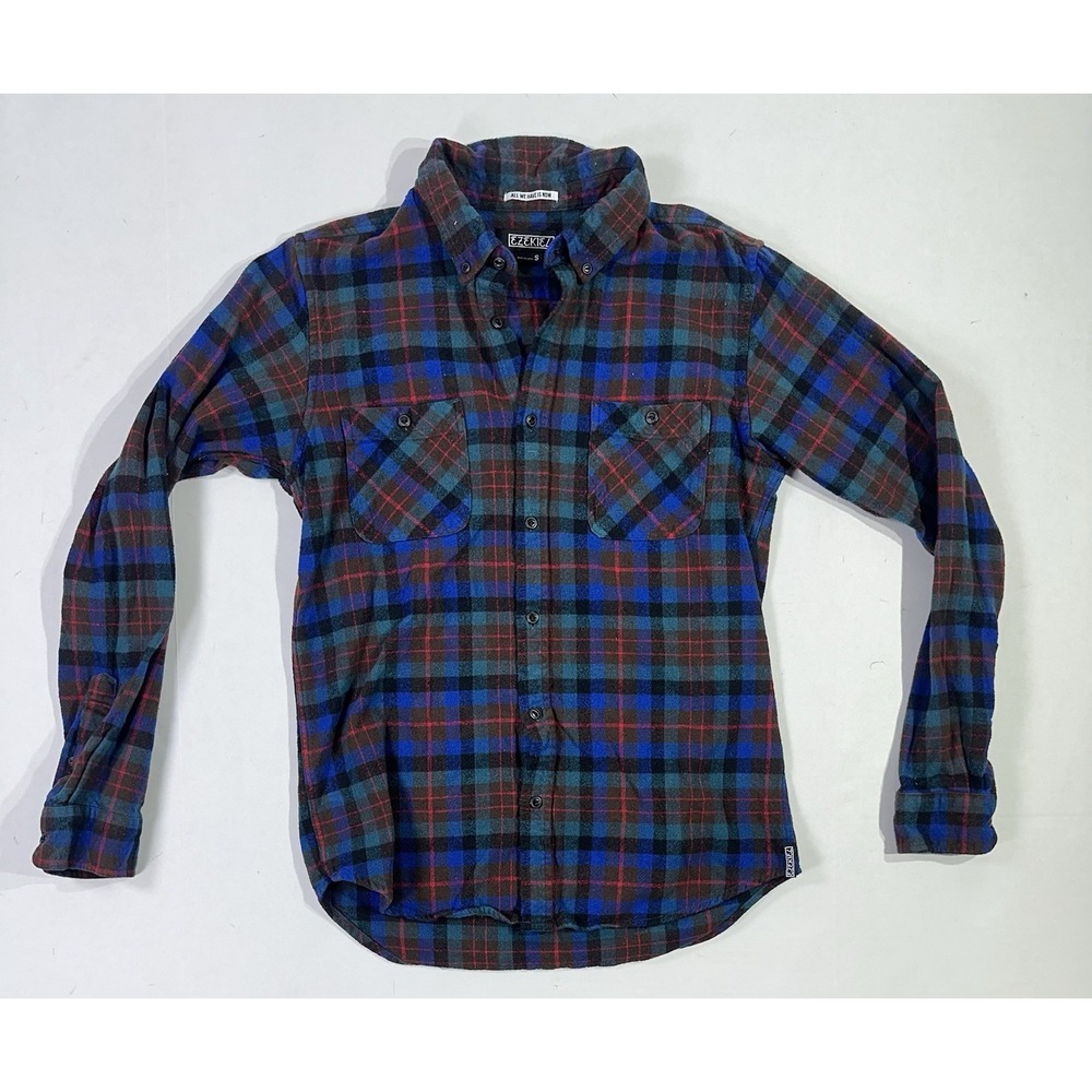 Ezekiel Flannel Shirt Mens S Plaid Button Up Long Sleeve "All We Have Is Now"